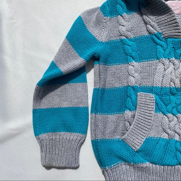 Old Navy Girls Grey/Teal Knitted Cable Hoodie 3T - Picture 5 of 15